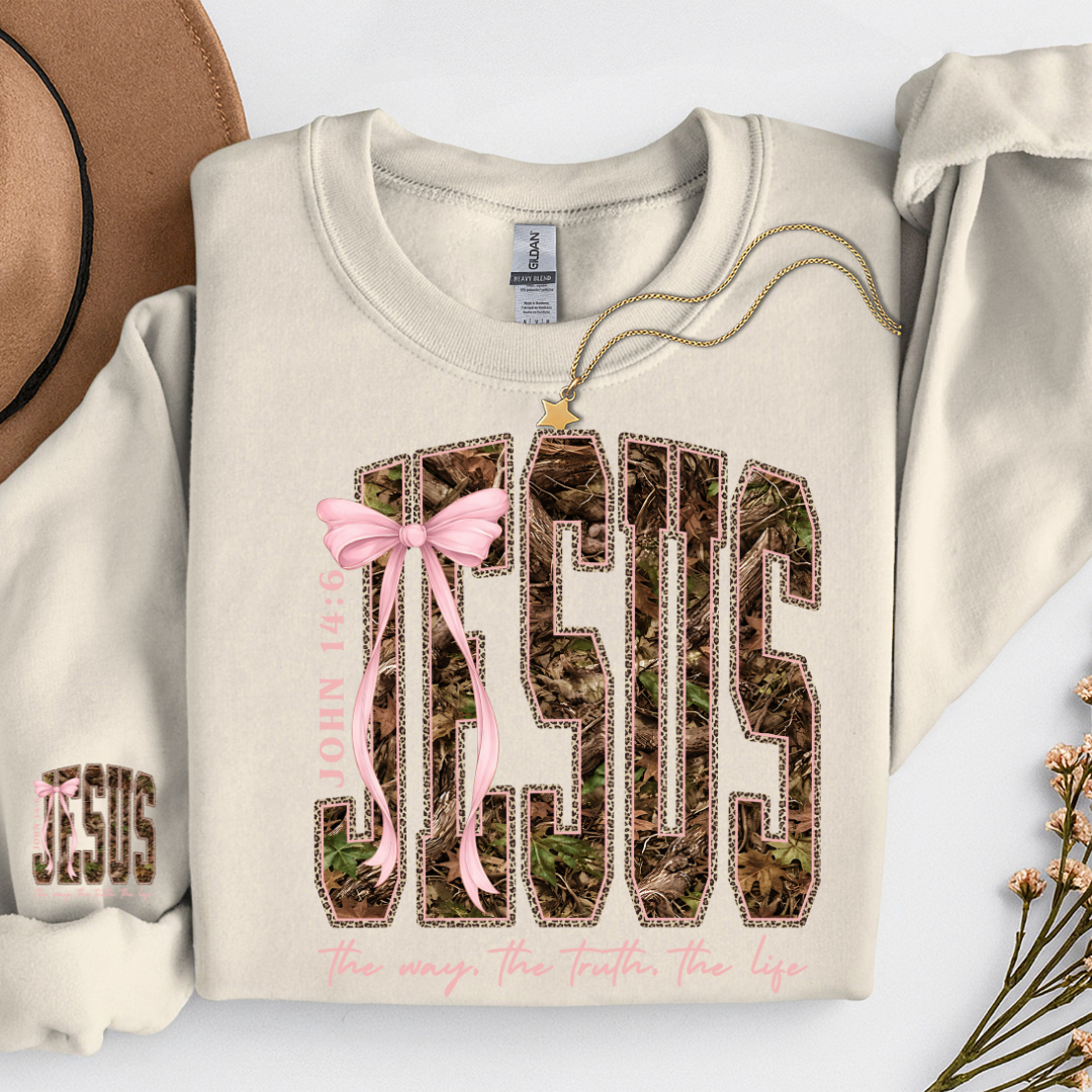 CAMO COW PRINT JESUS THE WAY THE TRUTH AND THE LIFE SWEATSHIRT