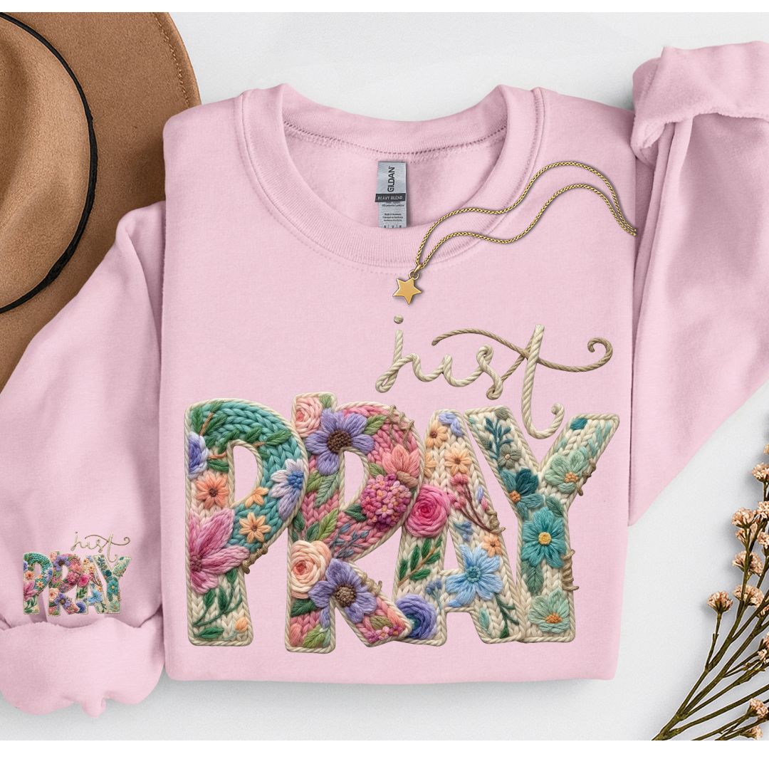 JUST PRAY FLORAL PRINT SWEATSHIRT