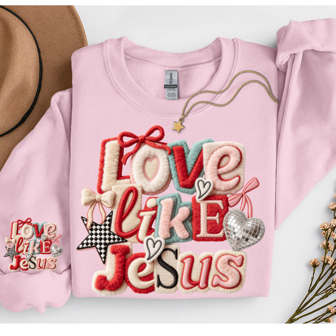 LATCH HOOK FAUX YARN LOVE LIKE JESUS SWEATSHIRT