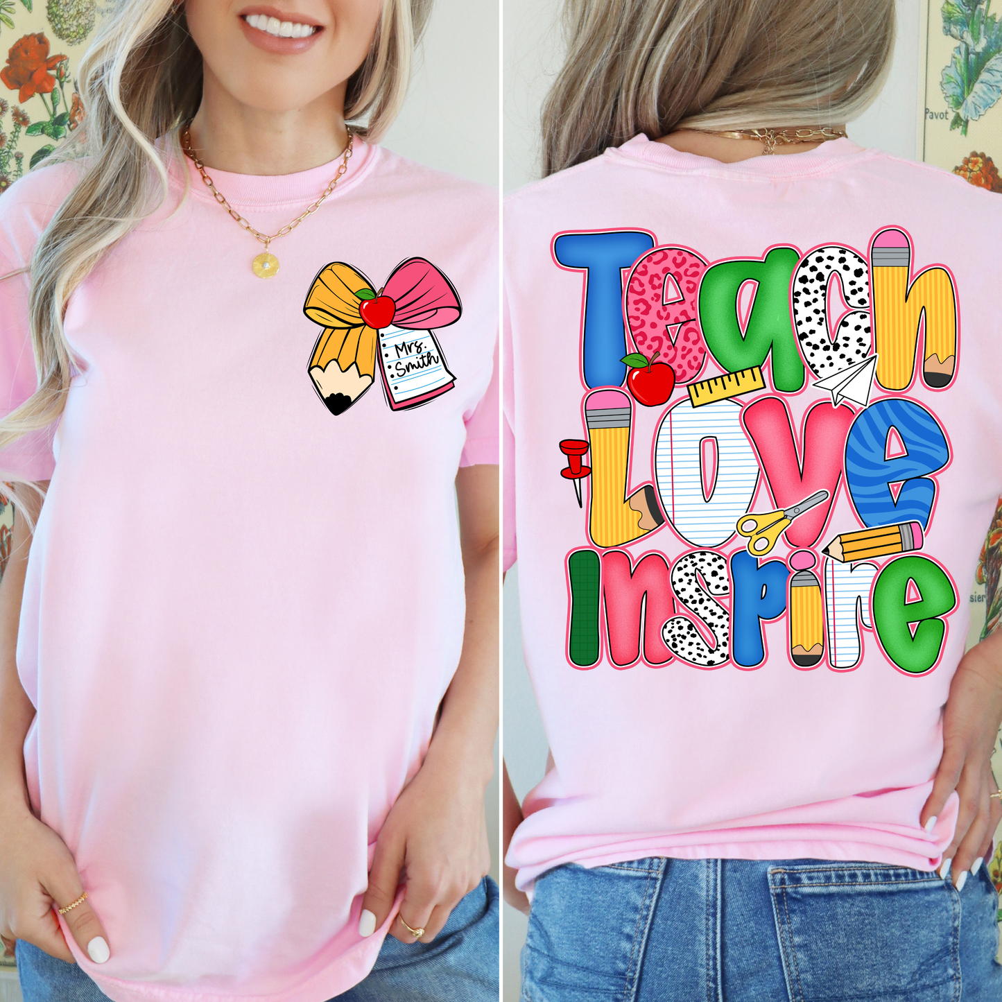 CUSTOM PREPPY TEACHER PENCIL COQUETTE COW T-SHIRT