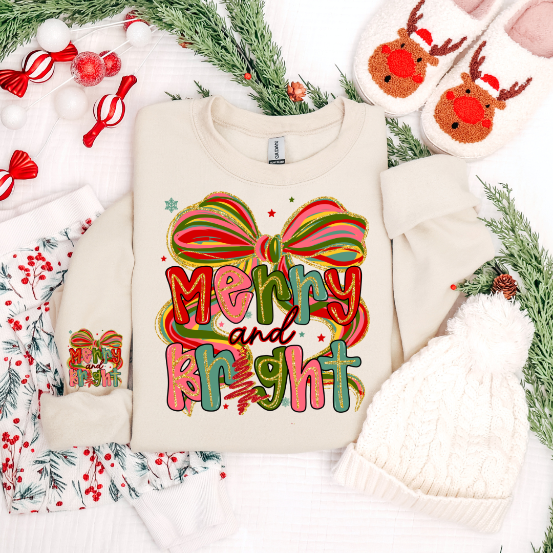 MERRY AND BRIGHT PREPPY COQUETTE BOW SWEATSHIRT