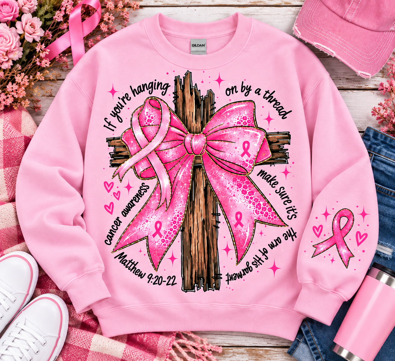 PREPPY CROSS BREAST CANCER AWARENESS SWEATSHIRT
