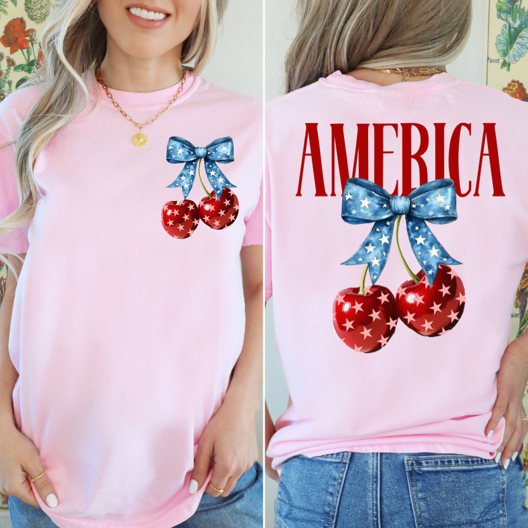 AMERICA CHERRIES T-SHIRT (FRONT AND BACK)
