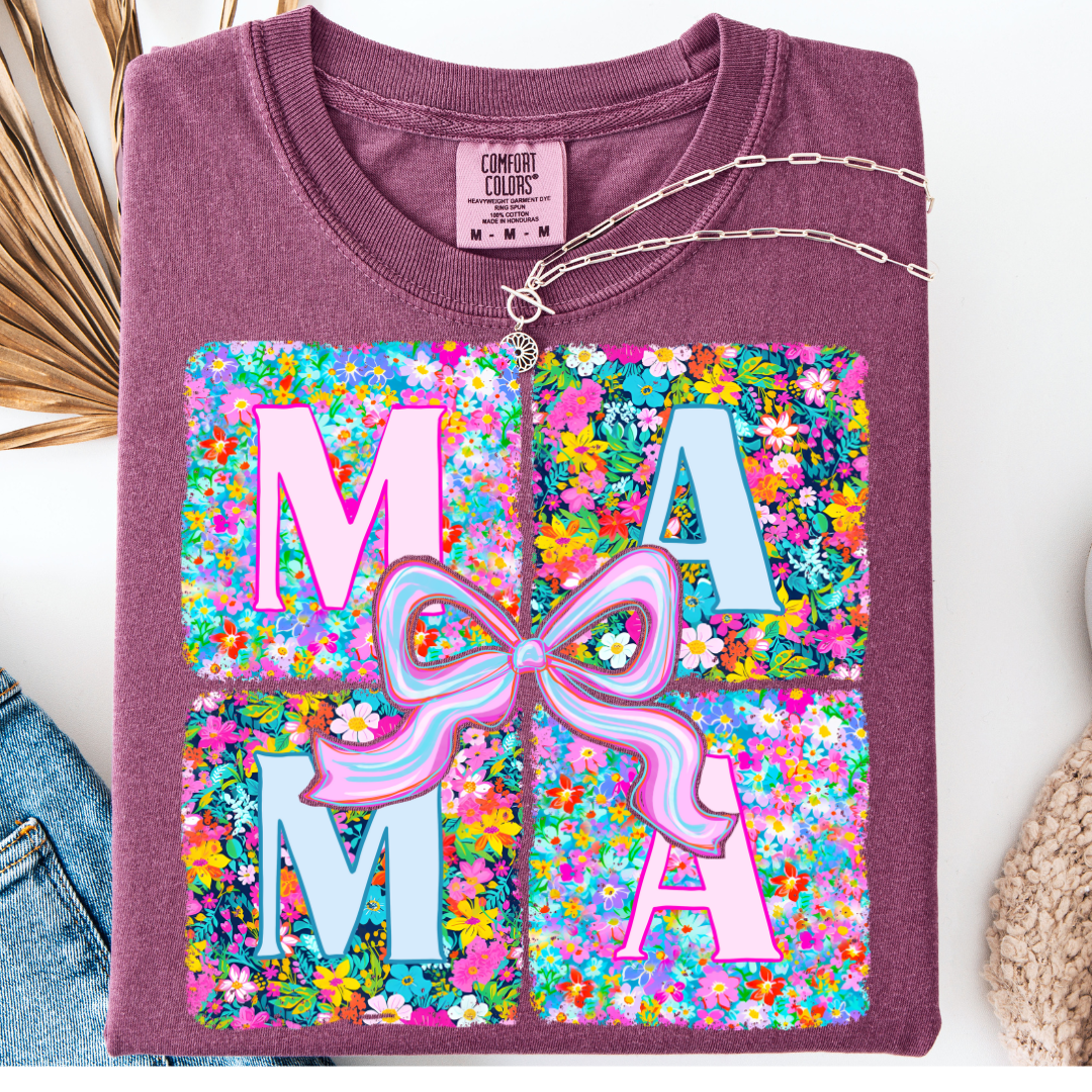 MAMA FLORAL BOW BOX T-SHIRT