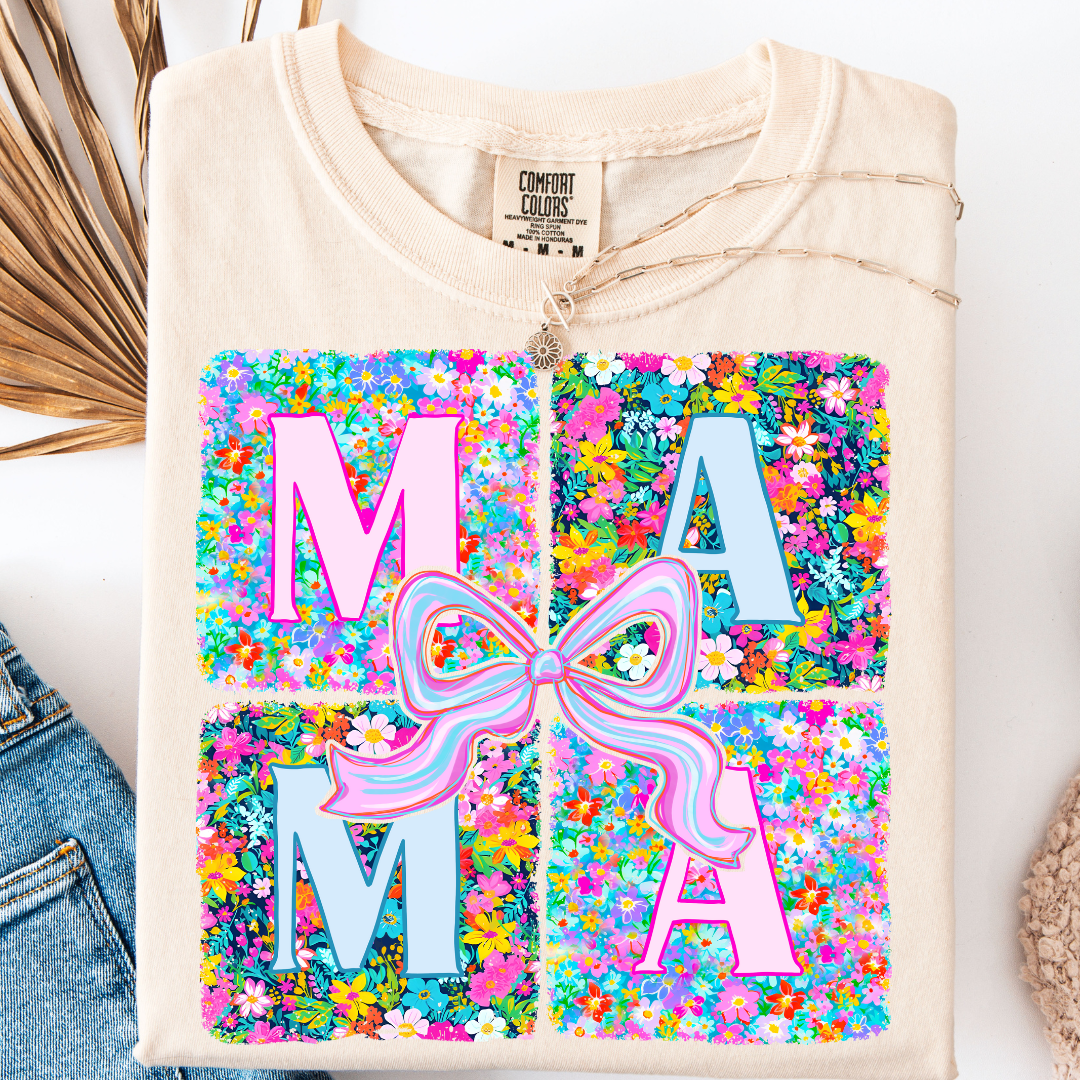MAMA FLORAL BOW BOX T-SHIRT