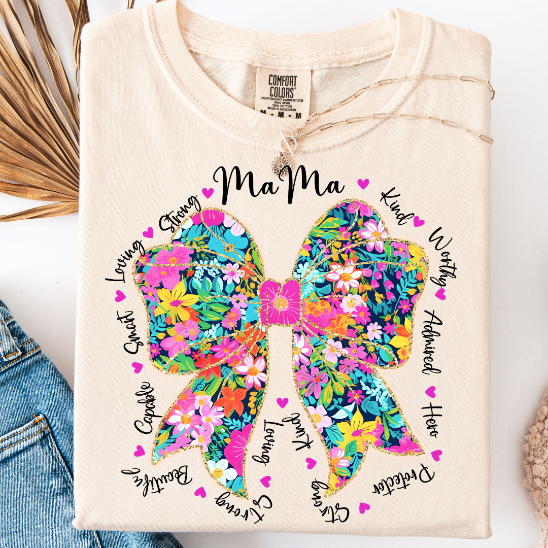 MAMA FLORAL BOW T-SHIRT