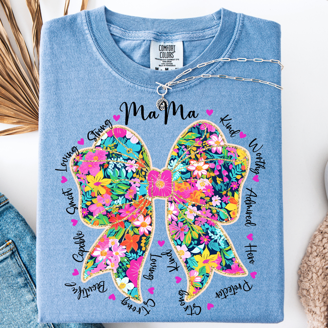 MAMA FLORAL BOW T-SHIRT