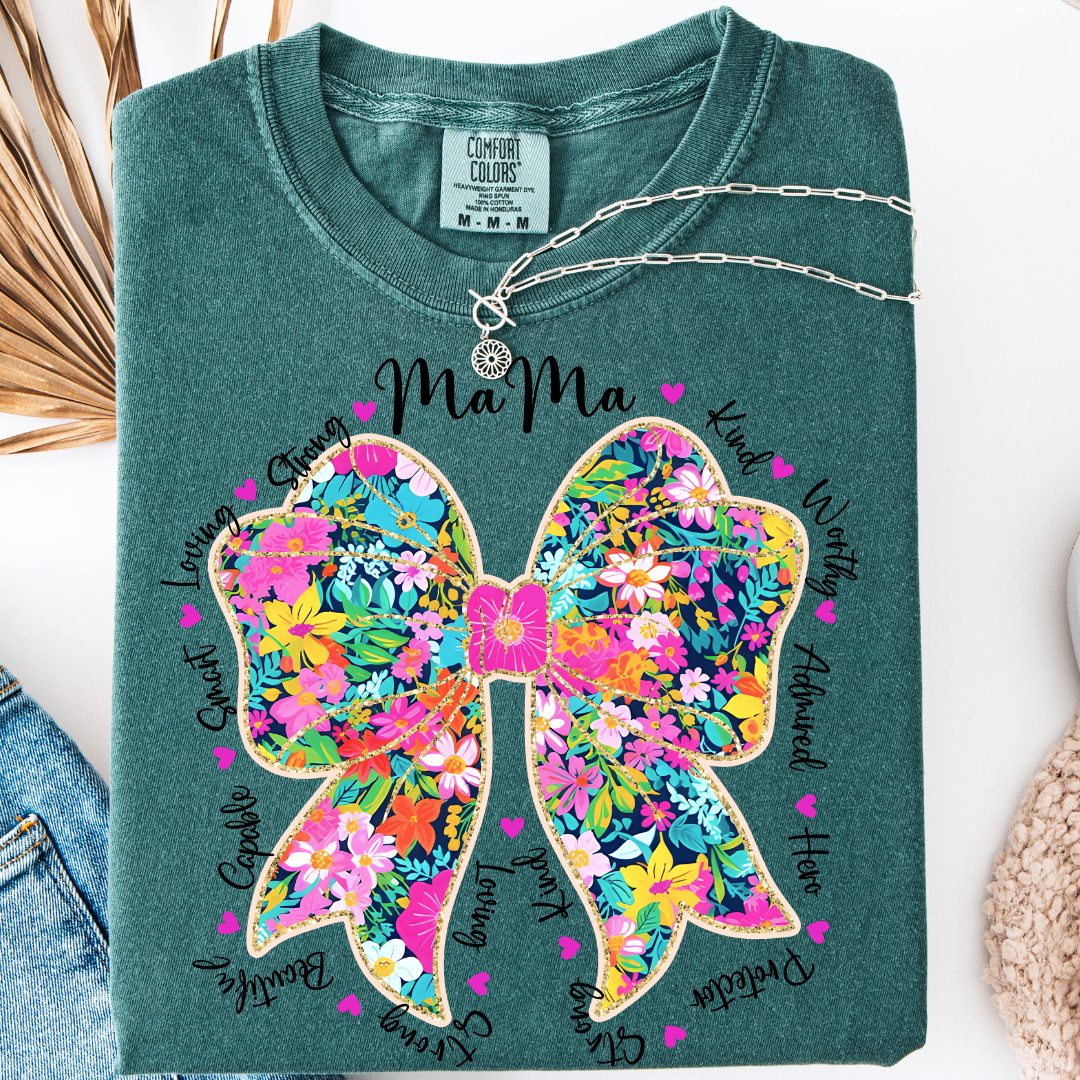 MAMA FLORAL BOW T-SHIRT