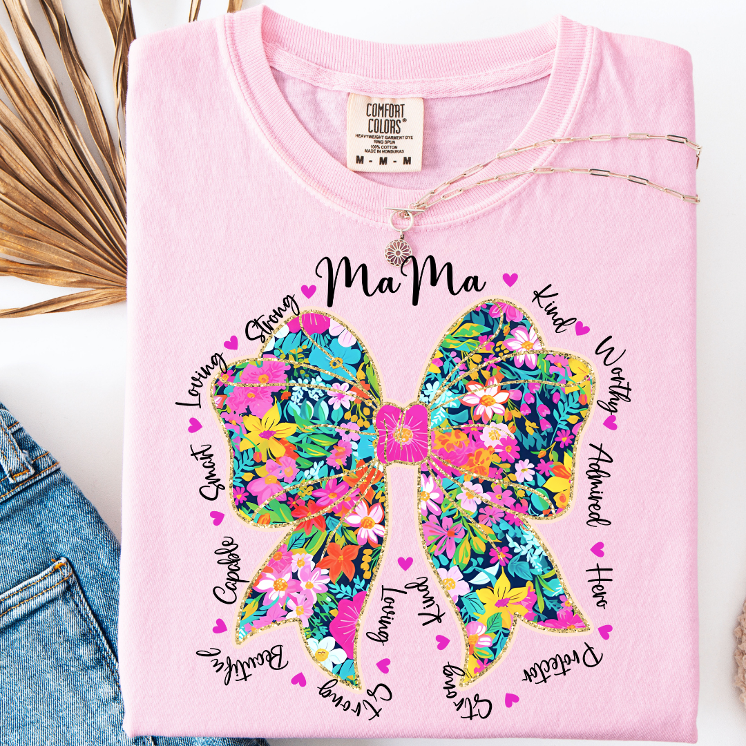 MAMA FLORAL BOW T-SHIRT