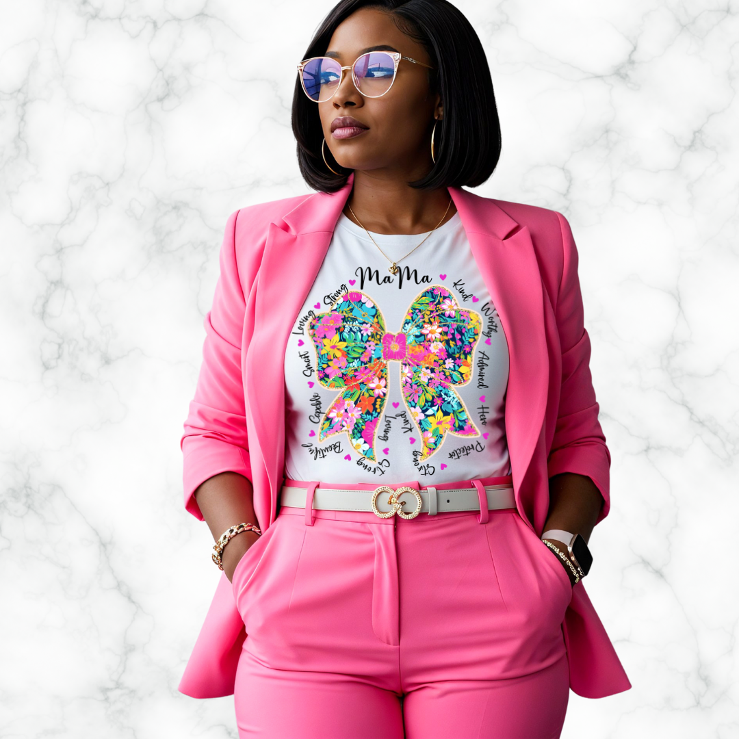 MAMA FLORAL BOW T-SHIRT