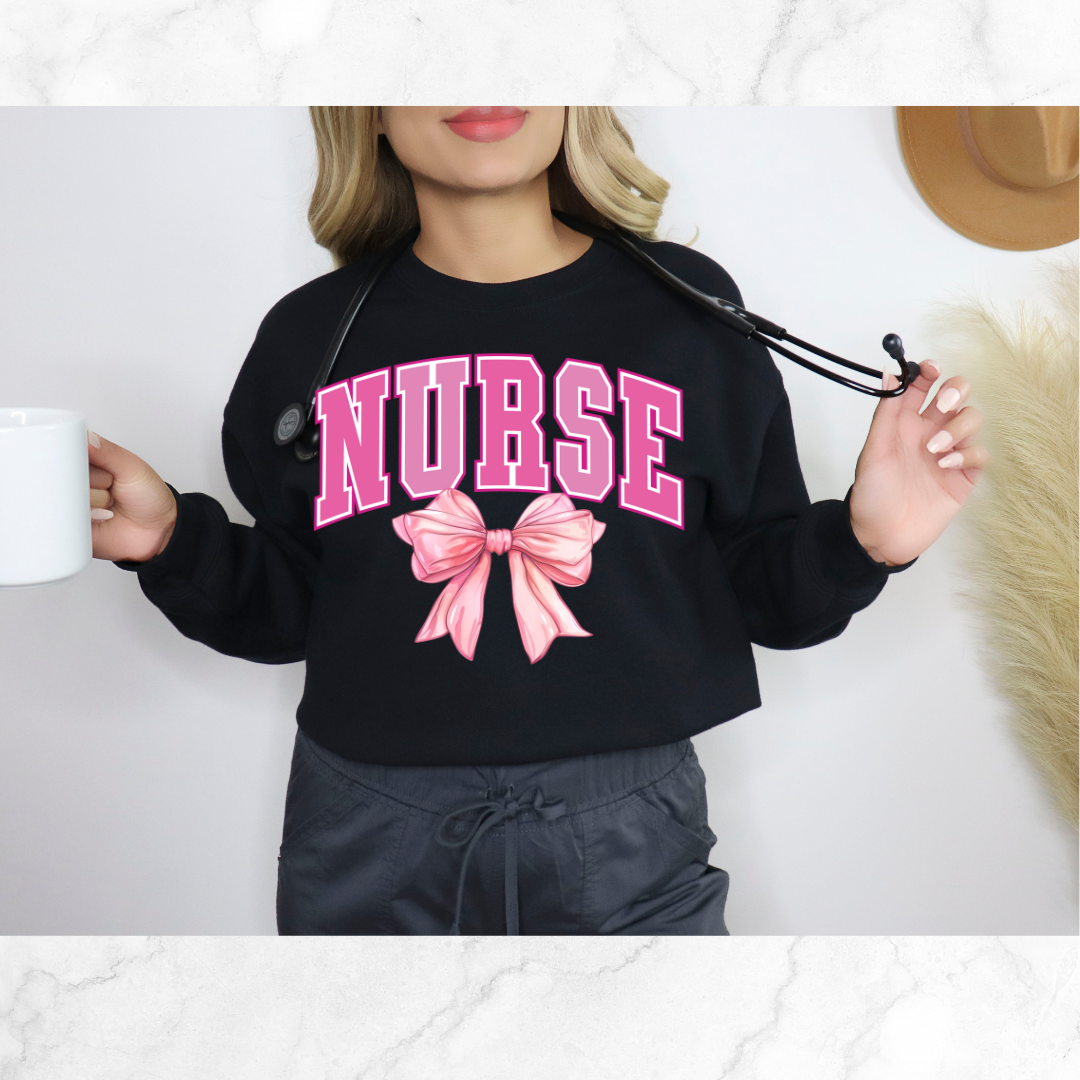 NURSE PINK BOW SWEATSHIRT