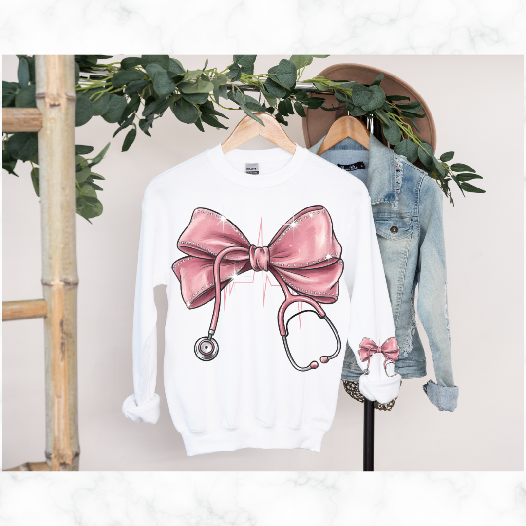 PINK BOW STETHOSCOPE SWEATSHIRT