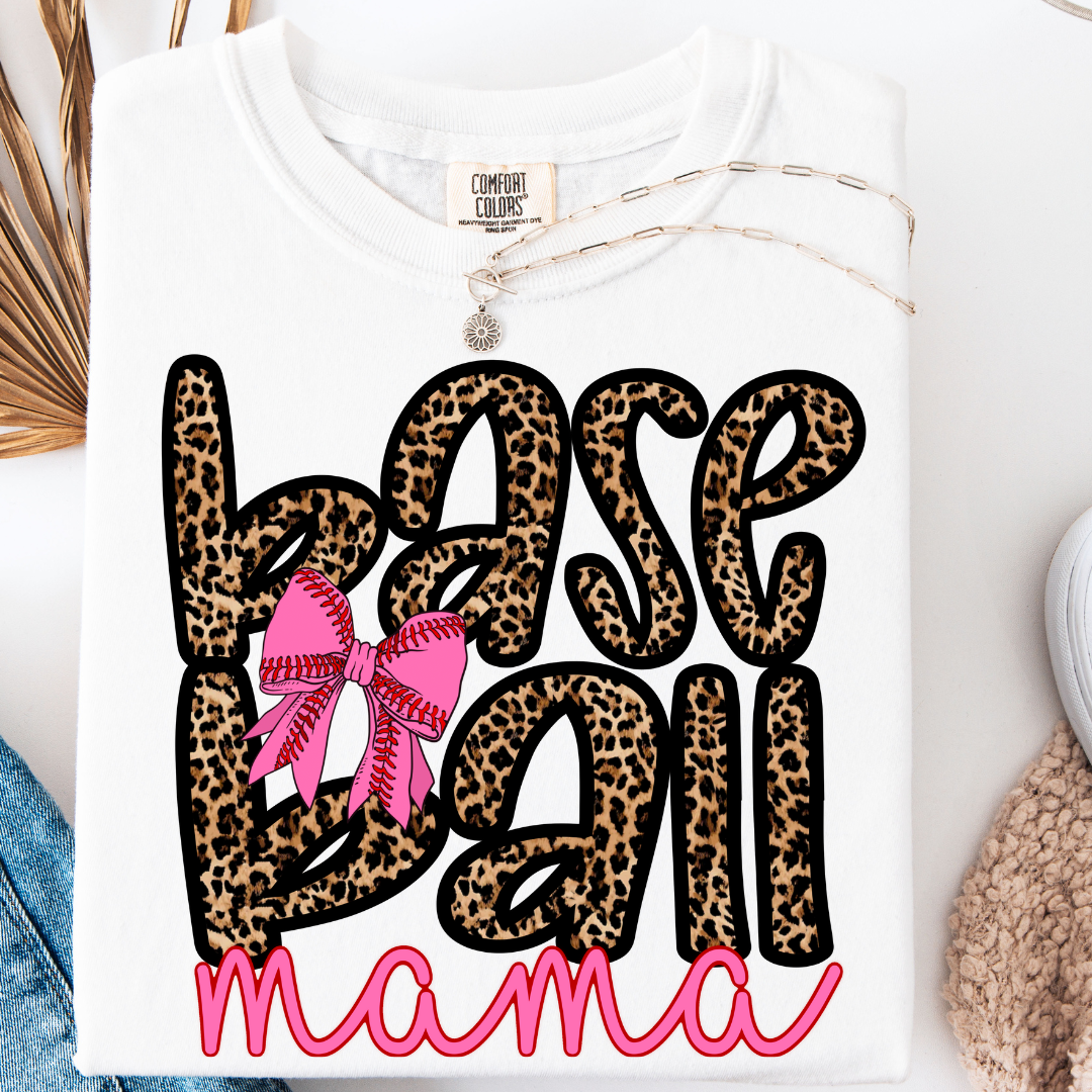 BASEBALL MAMA LEOPARD PRINT T-SHIRT