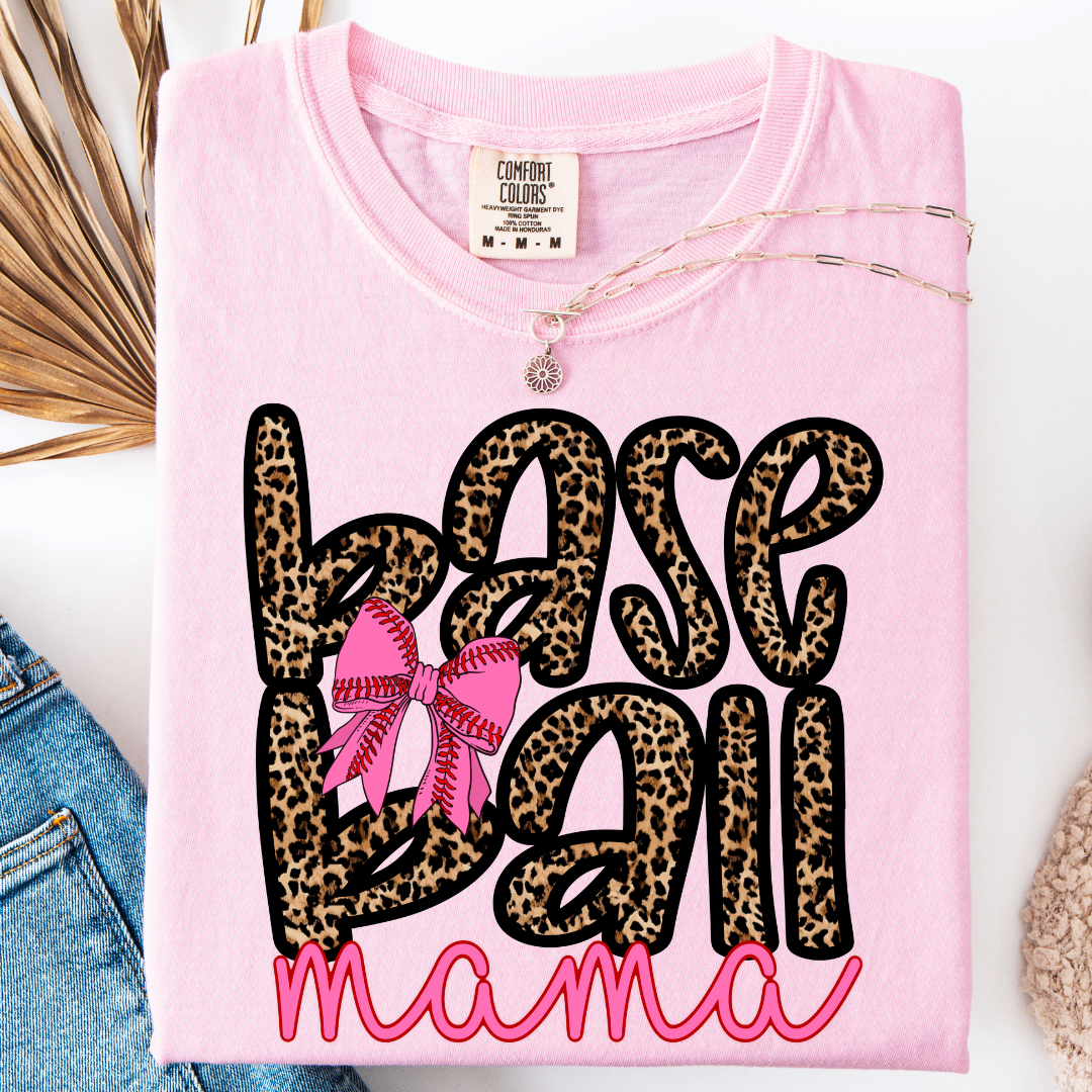BASEBALL MAMA LEOPARD PRINT T-SHIRT