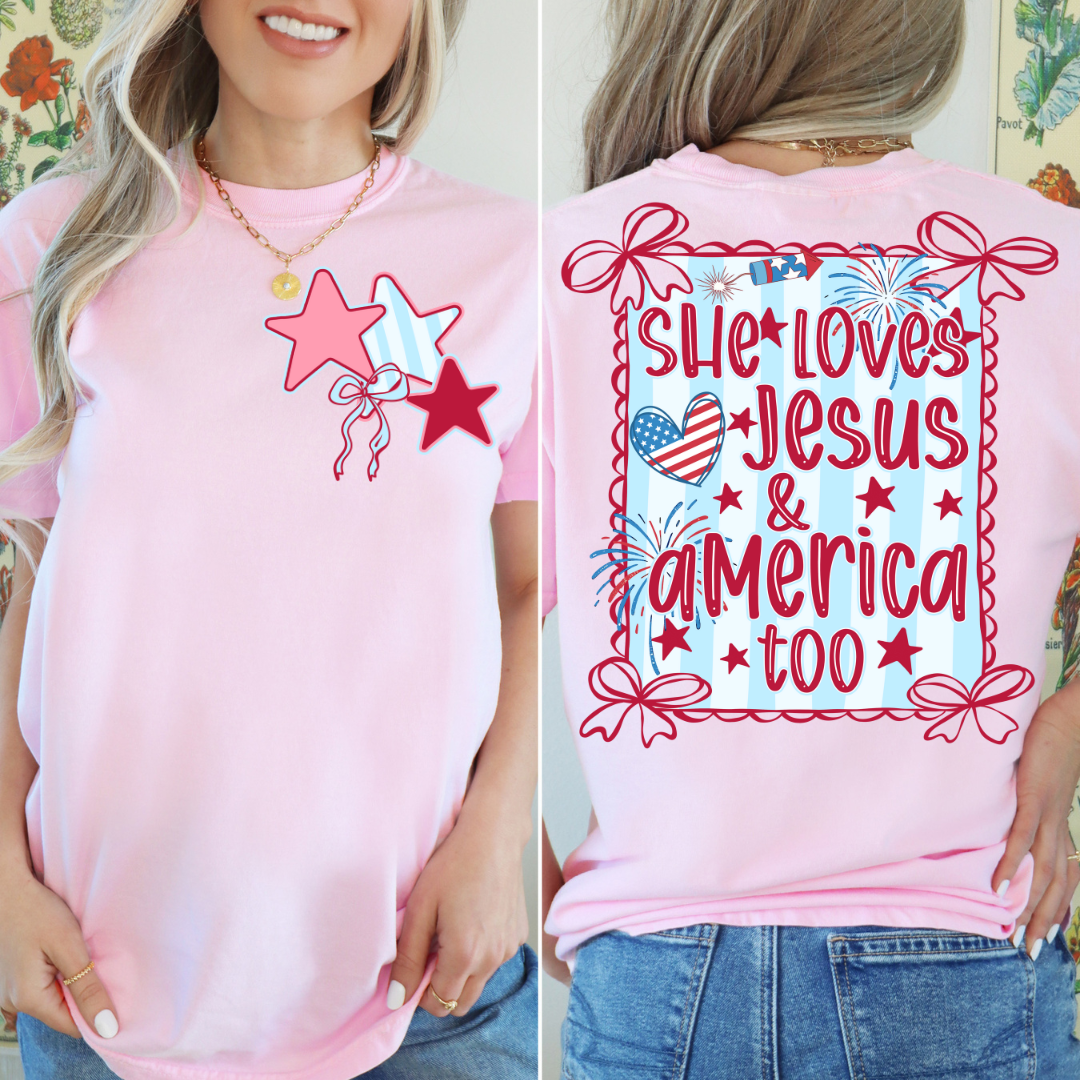 SHE LOVES AMERICA AND JESUS TOO T-SHIRT