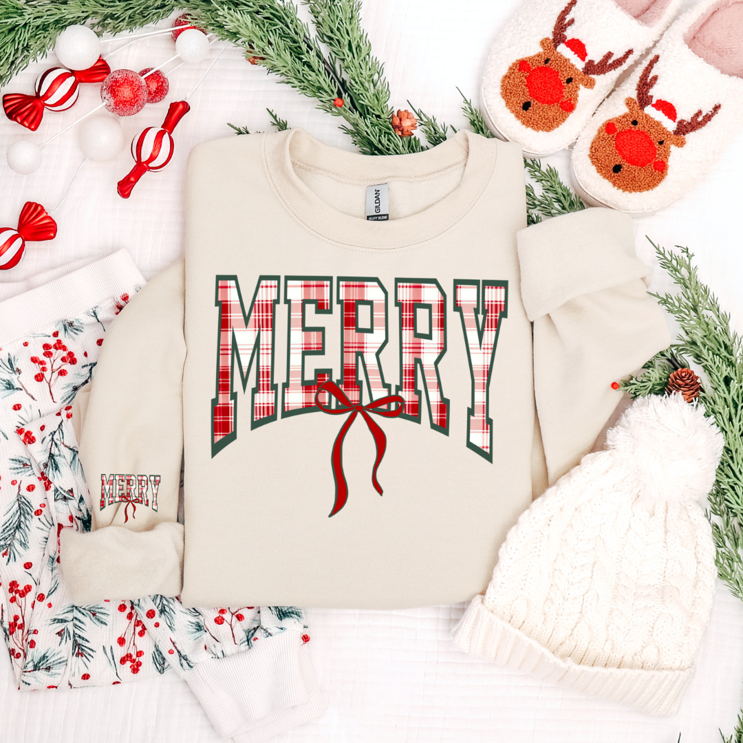 PLAID MERRY SWEATSHIRT