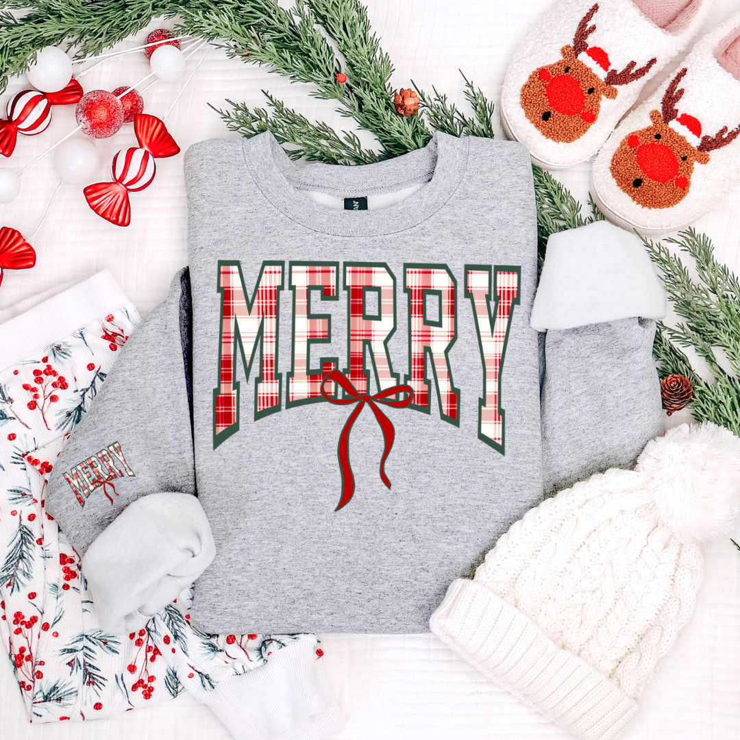 PLAID MERRY SWEATSHIRT