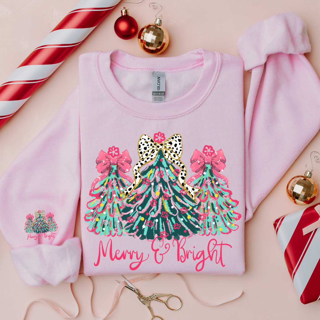 MERRY & BRIGHT CHRISTMAS TREE COQUETTE SWEATSHIRT