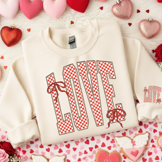 RETRO CHECKERED LOVE COQUETTE SWEATSHIRT