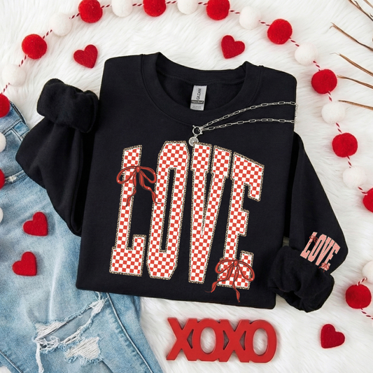 RETRO CHECKERED LOVE COQUETTE SWEATSHIRT