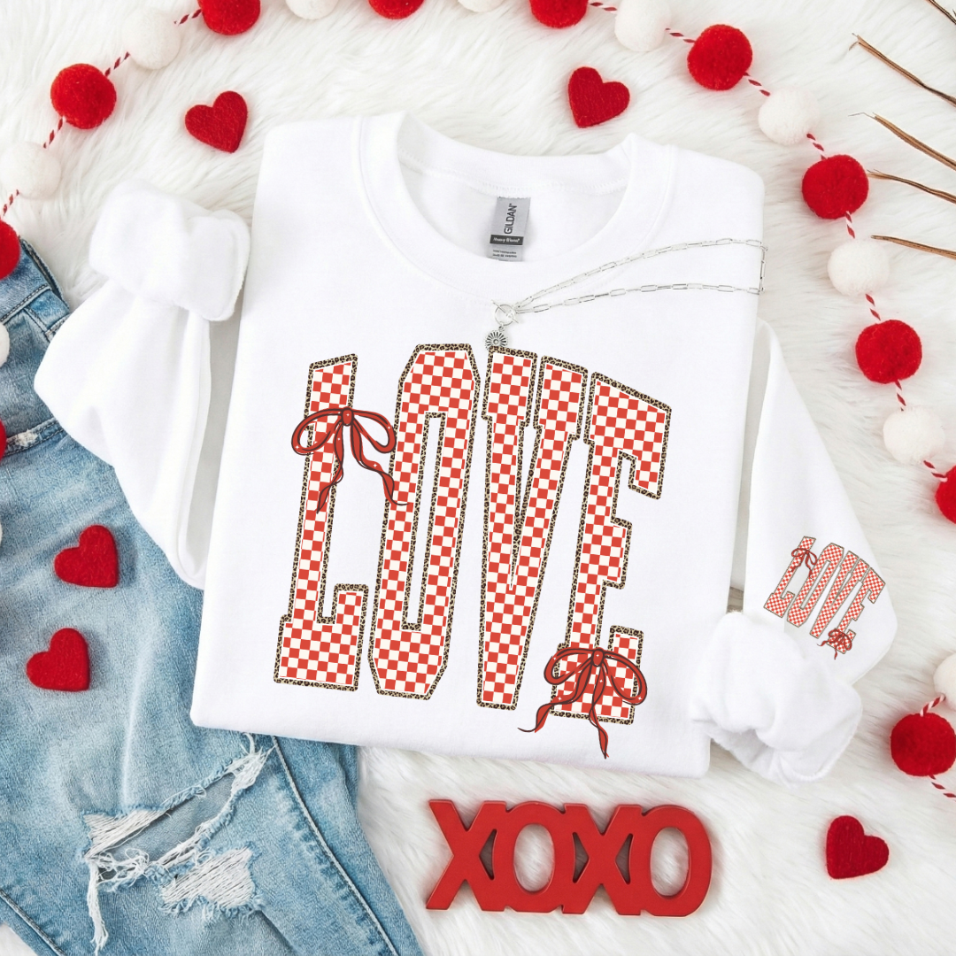 RETRO CHECKERED LOVE COQUETTE SWEATSHIRT