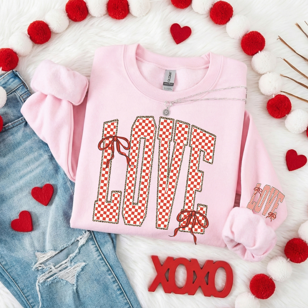 RETRO CHECKERED LOVE COQUETTE SWEATSHIRT