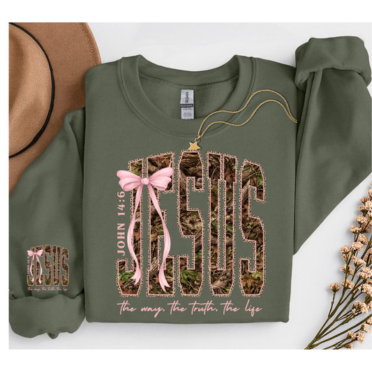 CAMO COW PRINT JESUS THE WAY THE TRUTH AND THE LIFE SWEATSHIRT