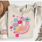 FAUX YARN RETRO SMILELY FACE FLORAL SWEATSHIRT
