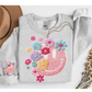 FAUX YARN RETRO SMILELY FACE FLORAL SWEATSHIRT