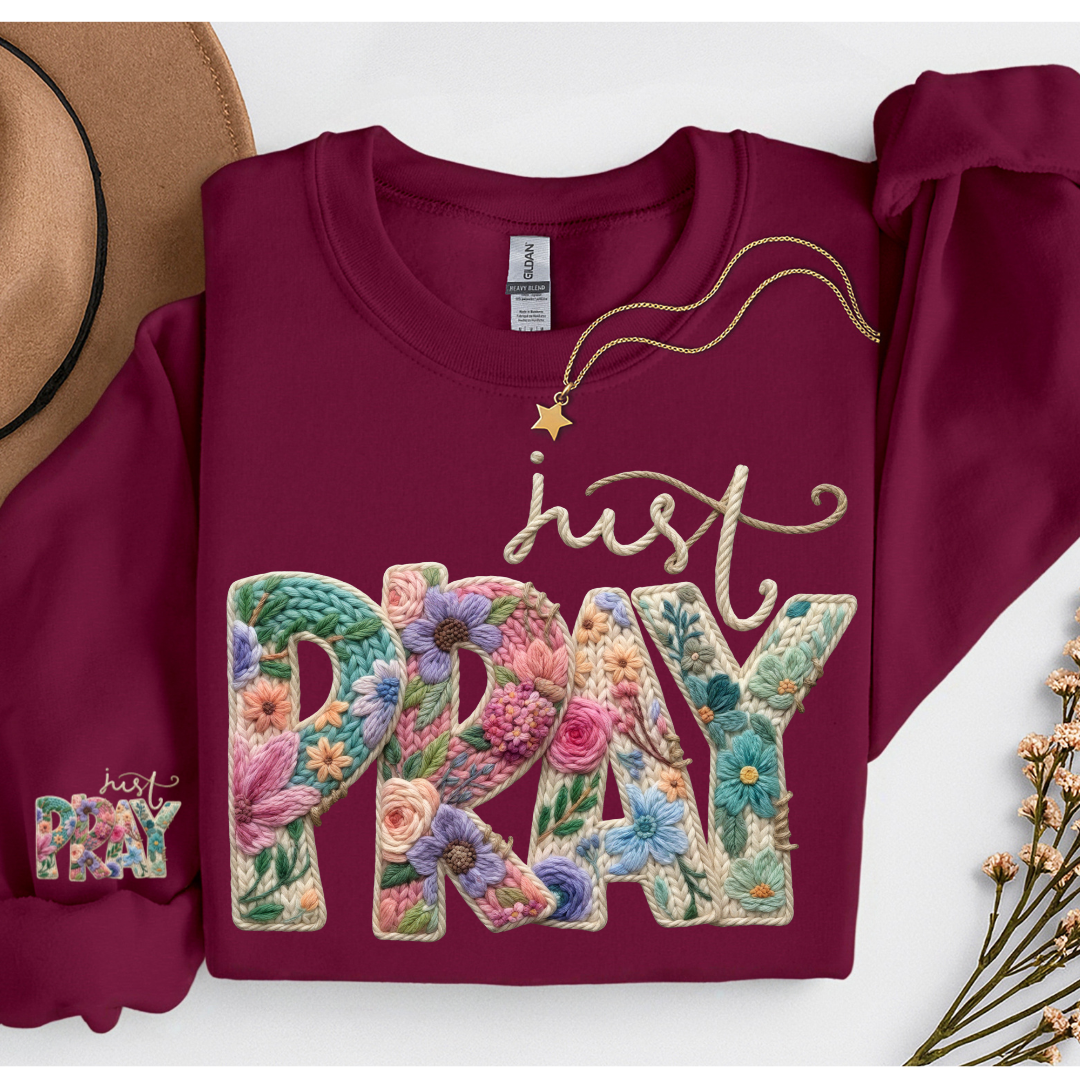 JUST PRAY FLORAL PRINT SWEATSHIRT