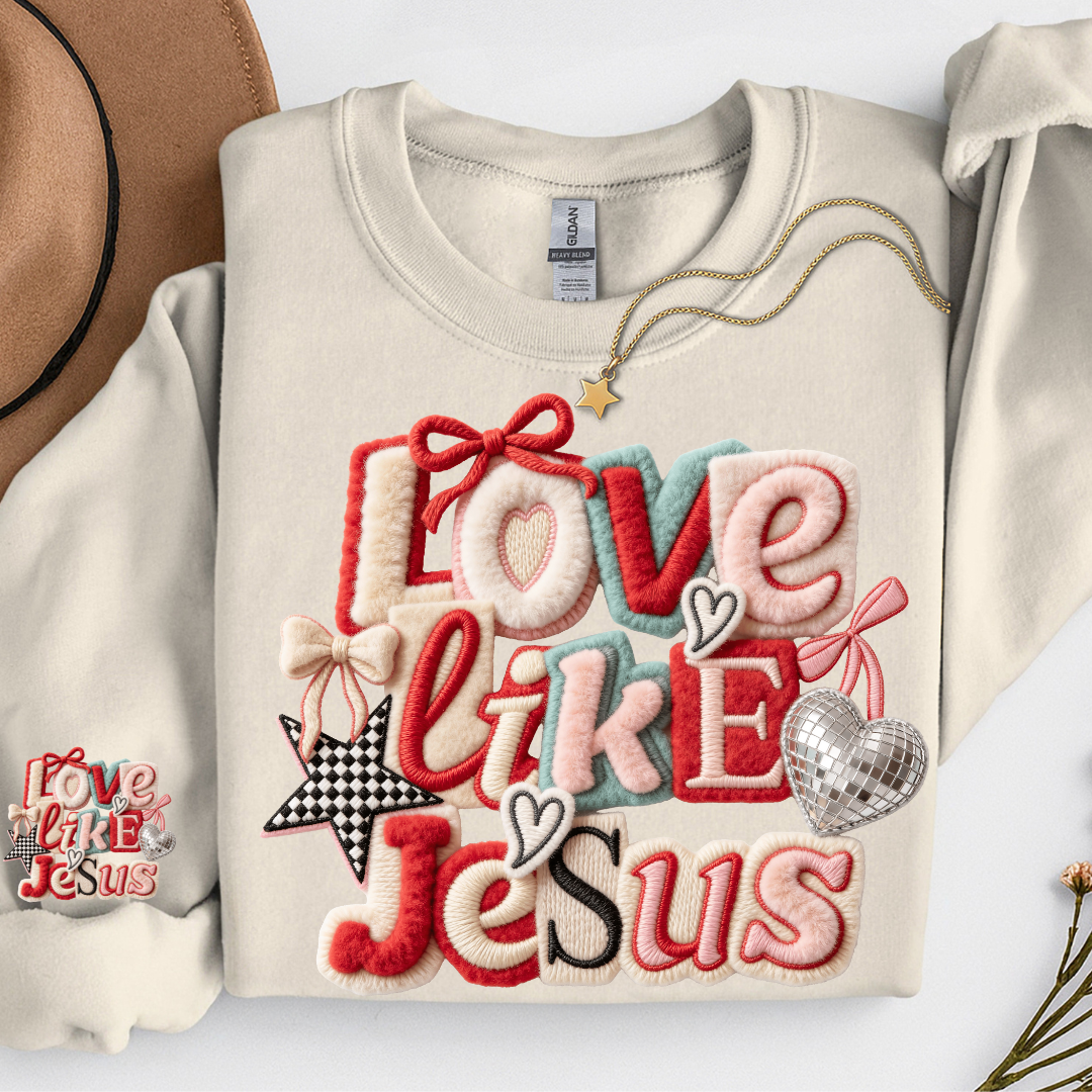 LATCH HOOK FAUX YARN LOVE LIKE JESUS SWEATSHIRT