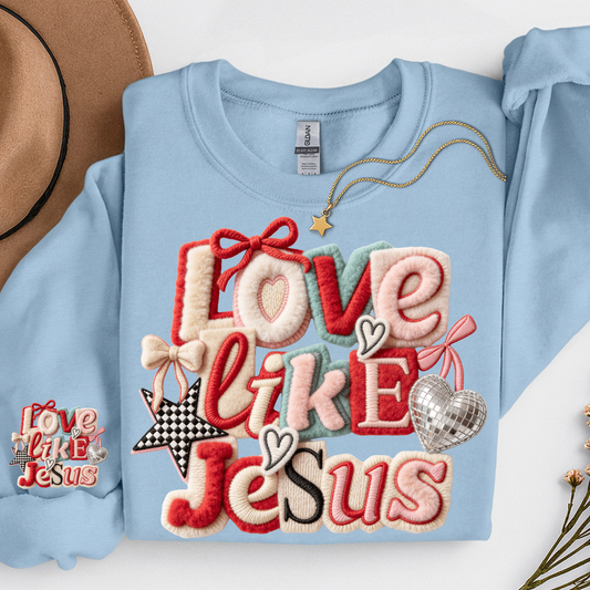 LATCH HOOK FAUX YARN LOVE LIKE JESUS SWEATSHIRT