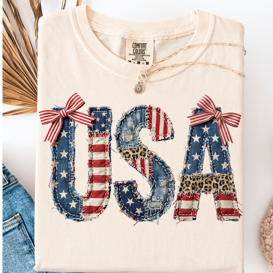 USA FAUX PATCHWORK T-SHIRT