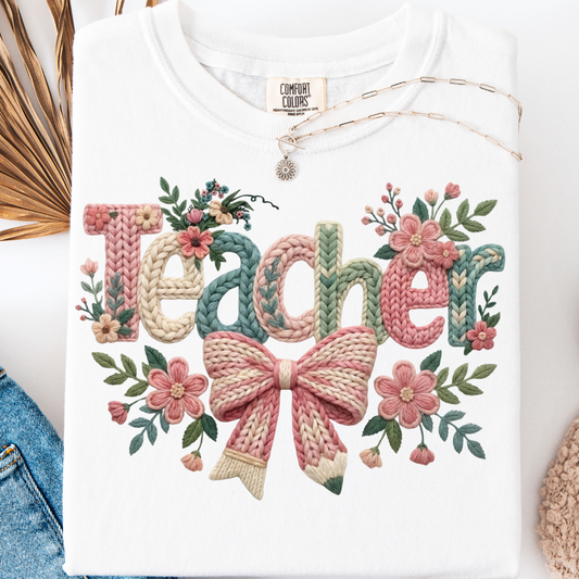 TEACHER FAUX YARN CROCHET T-SHIRT