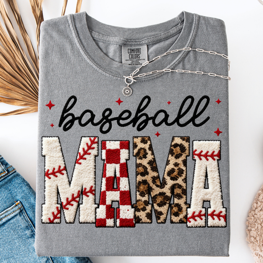 BASEBALL MAMA FAUX LATCH HOOK YARN T-SHIRT