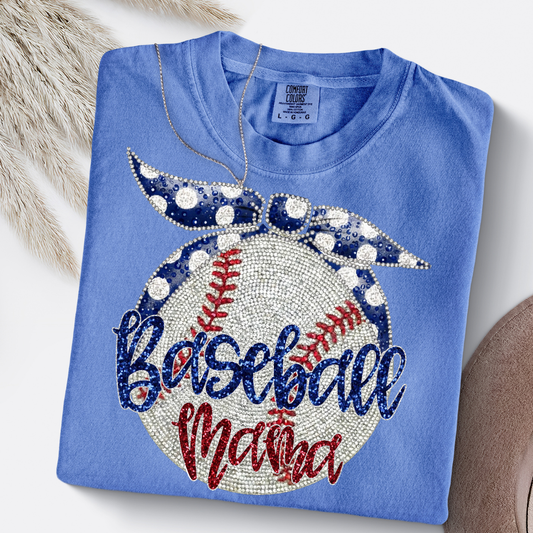 FAUX RHINESTONE BASEBALL MAMA T-SHIRT