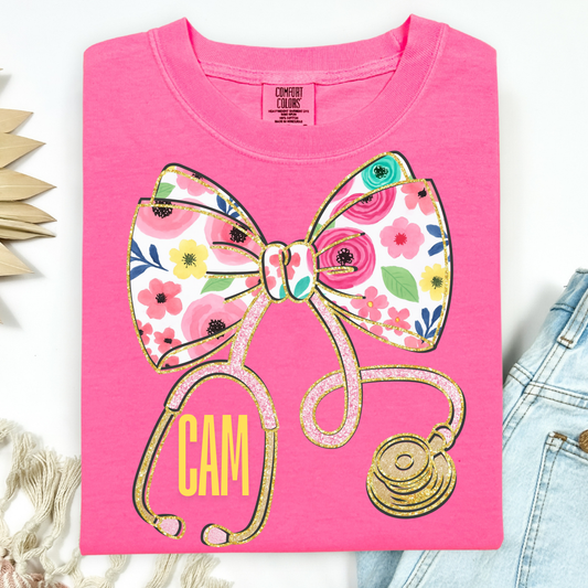 PERSONALIZED PREPPY STETHOSCOPE NURSE T-SHIRT