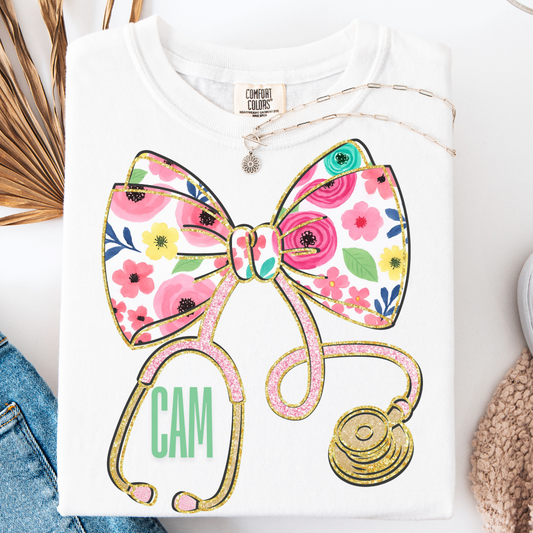 PERSONALIZED PREPPY STETHOSCOPE NURSE T-SHIRT