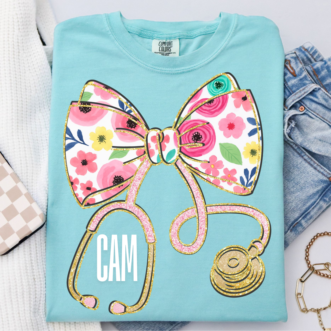 PERSONALIZED PREPPY STETHOSCOPE  NURSE T-SHIRT