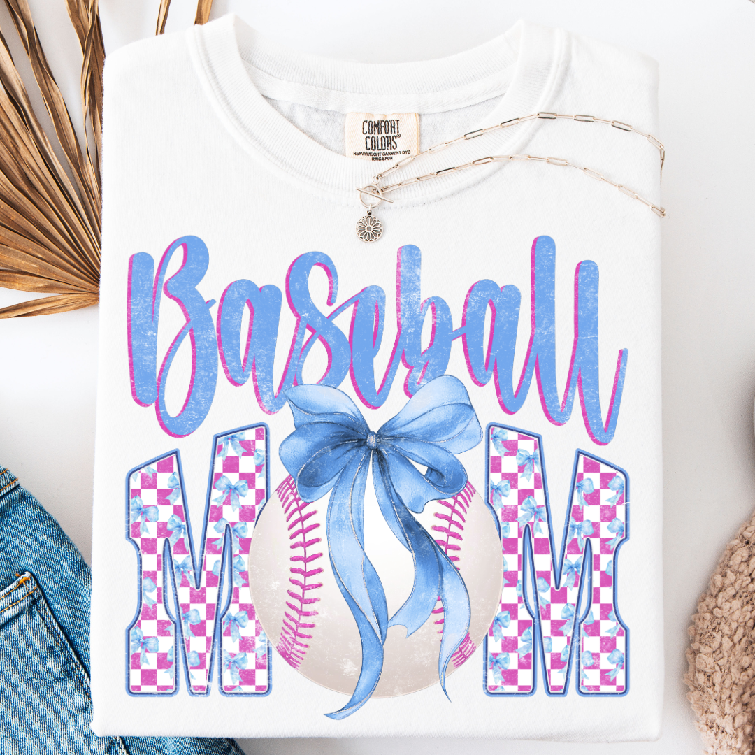BASEBALL MOM COQUETTE BOW T-SHIRT