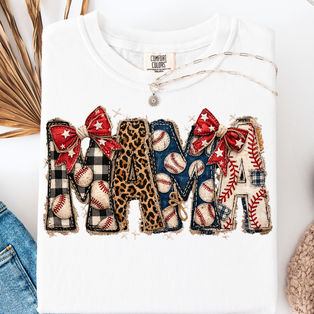 BASEBALL MAMA LEOPARD PATRIOTIC T-SHIRT