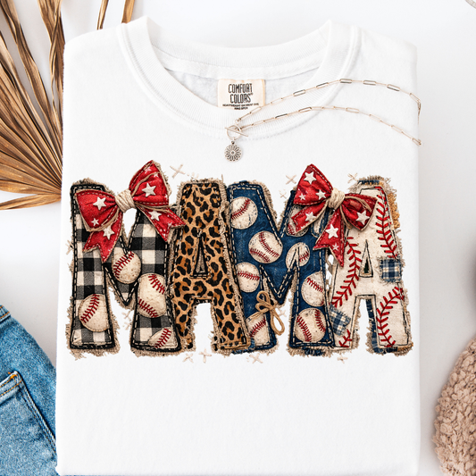 BASEBALL MAMA LEOPARD PATRIOTIC T-SHIRT