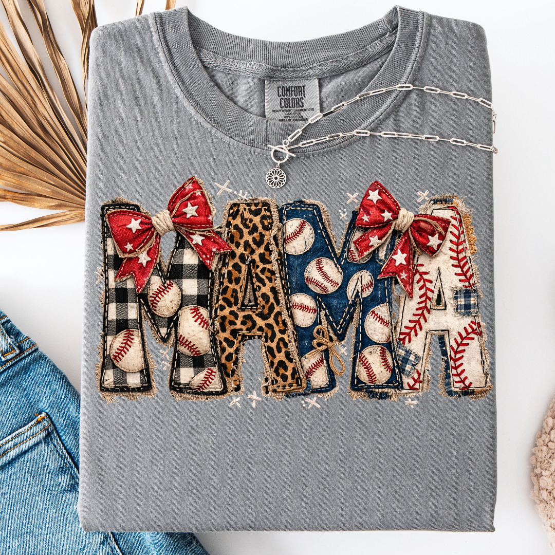 BASEBALL MAMA LEOPARD PATRIOTIC T-SHIRT