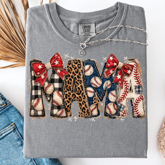 BASEBALL MAMA LEOPARD PATRIOTIC T-SHIRT