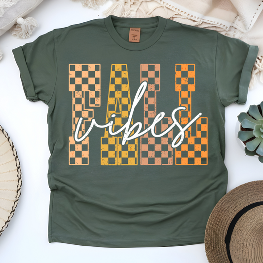 FALL VIBES RETRO CHECKERED T-SHIRT