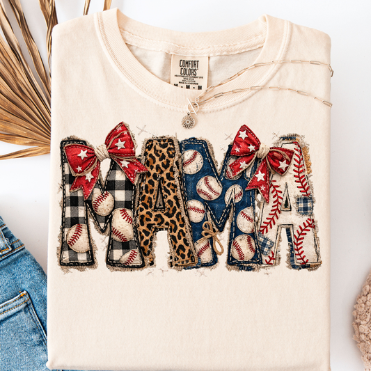 LEOPARD AND BASEBALL DOODLES MAMA T-SHIRT