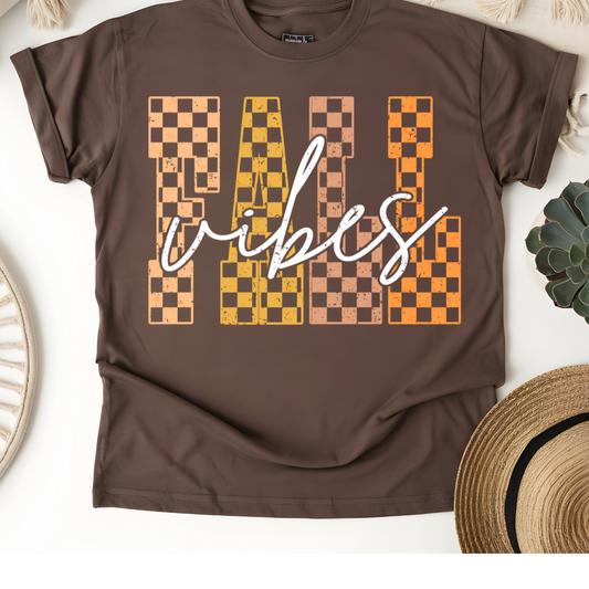 FALL VIBES RETRO CHECKERED T-SHIRT