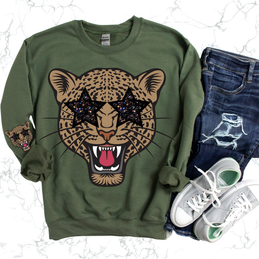PREPPY NEON STAR-EYED LEOPARD SWEATSHIRT