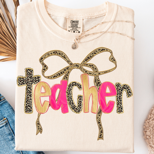 PREPPY LEOPARD TEACHER T-SHIRT