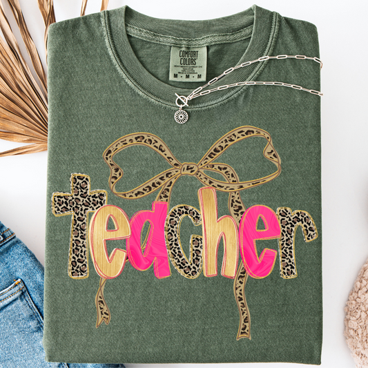 PREPPY LEOPARD TEACHER T-SHIRT